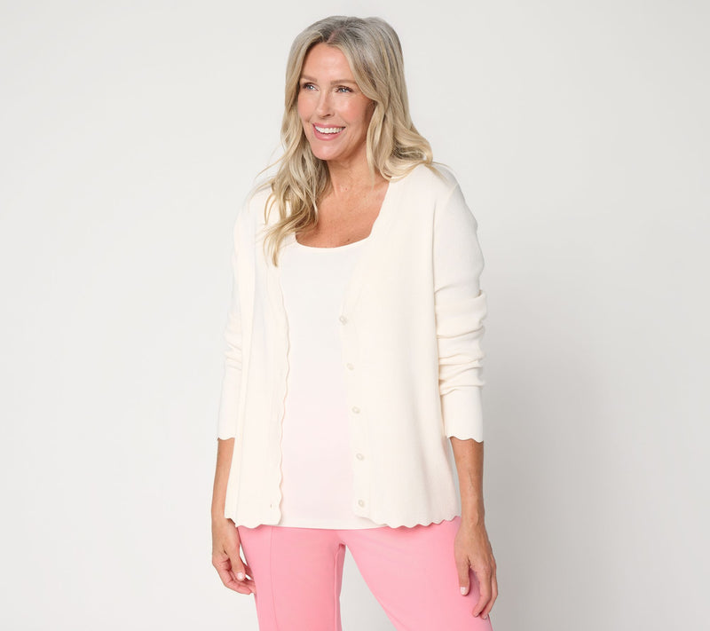BEAUTIFUL by Lawrence Zarian Button Front Scallop Edge Cardigan — View 12