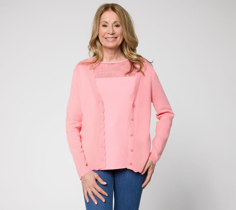 BEAUTIFUL by Lawrence Zarian Button Front Scallop Edge Cardigan — Main view