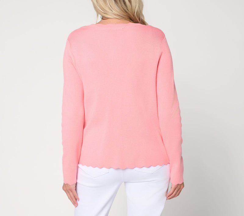 BEAUTIFUL by Lawrence Zarian Button Front Scallop Edge Cardigan — View 4