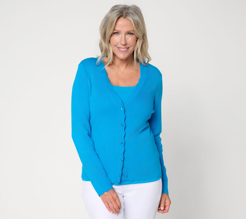 BEAUTIFUL by Lawrence Zarian Button Front Scallop Edge Cardigan — View 13