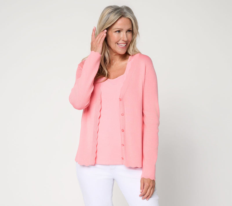 BEAUTIFUL by Lawrence Zarian Button Front Scallop Edge Cardigan — View 14
