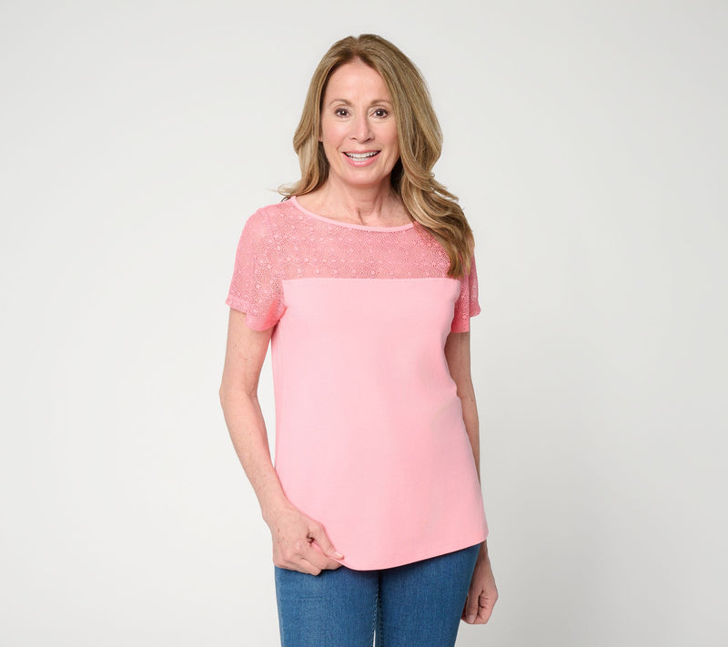 BEAUTIFUL by Lawrence Zarian Classic Knit Top with Lace Detail — Main view