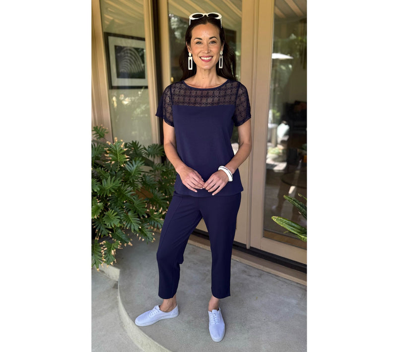 BEAUTIFUL by Lawrence Zarian Classic Knit Top with Lace Detail — View 7