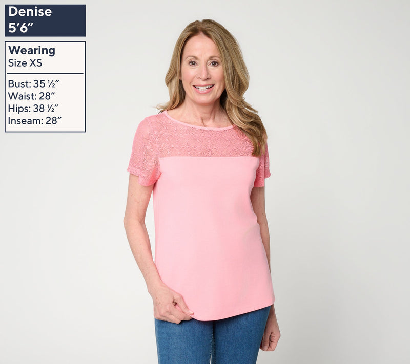 BEAUTIFUL by Lawrence Zarian Classic Knit Top with Lace Detail — View 3