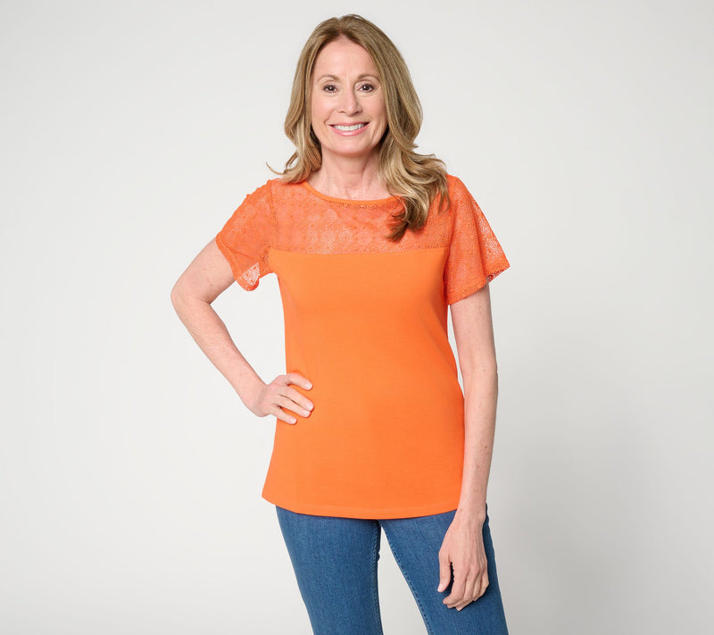 BEAUTIFUL by Lawrence Zarian Classic Knit Top with Lace Detail — View 14