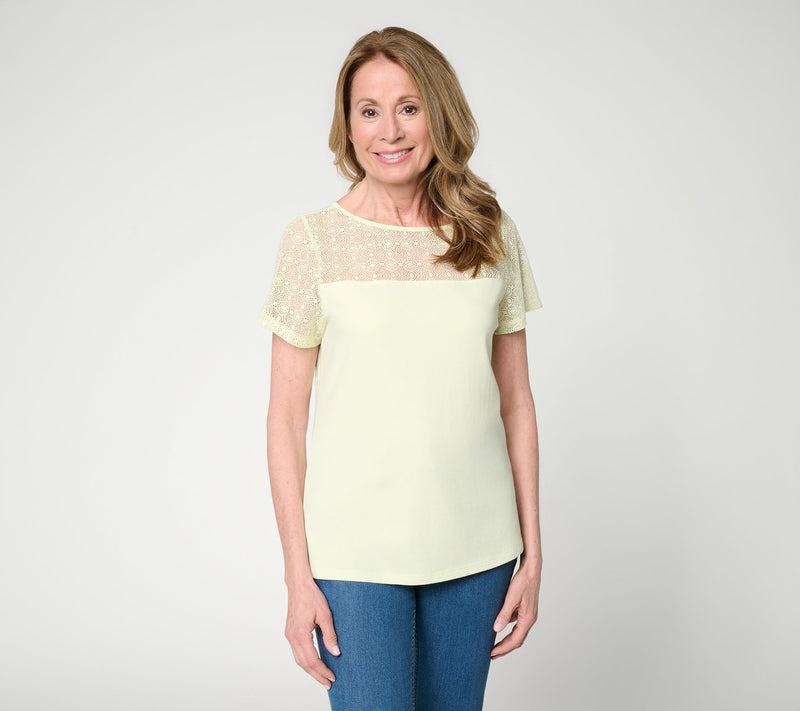 BEAUTIFUL by Lawrence Zarian Classic Knit Top with Lace Detail — View 16
