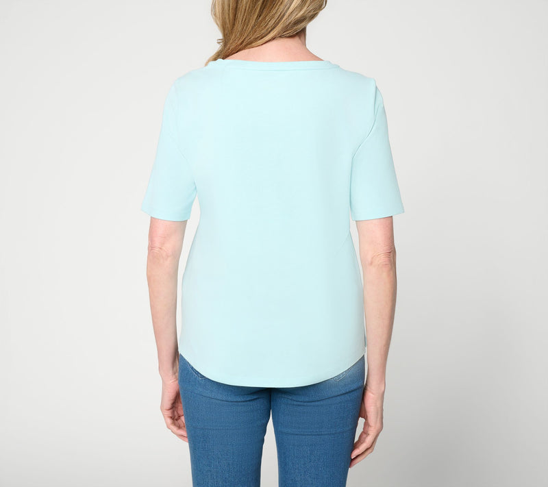 BEAUTIFUL by Lawrence Zarian Classic Knit Boat Neck Elbow Sleeve Top — View 4