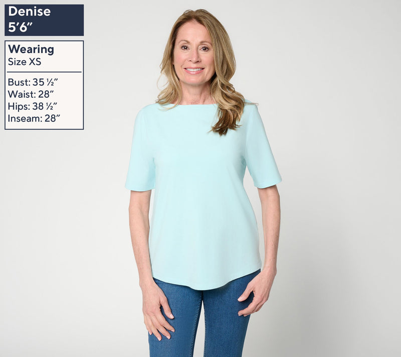 BEAUTIFUL by Lawrence Zarian Classic Knit Boat Neck Elbow Sleeve Top — View 3