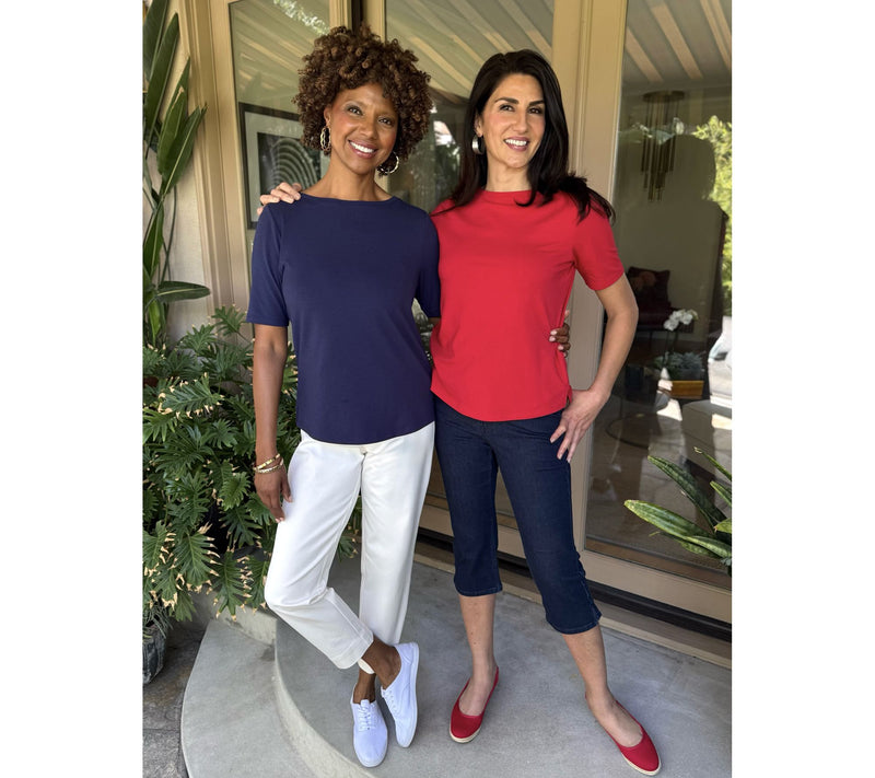 BEAUTIFUL by Lawrence Zarian Classic Knit Boat Neck Elbow Sleeve Top — View 8