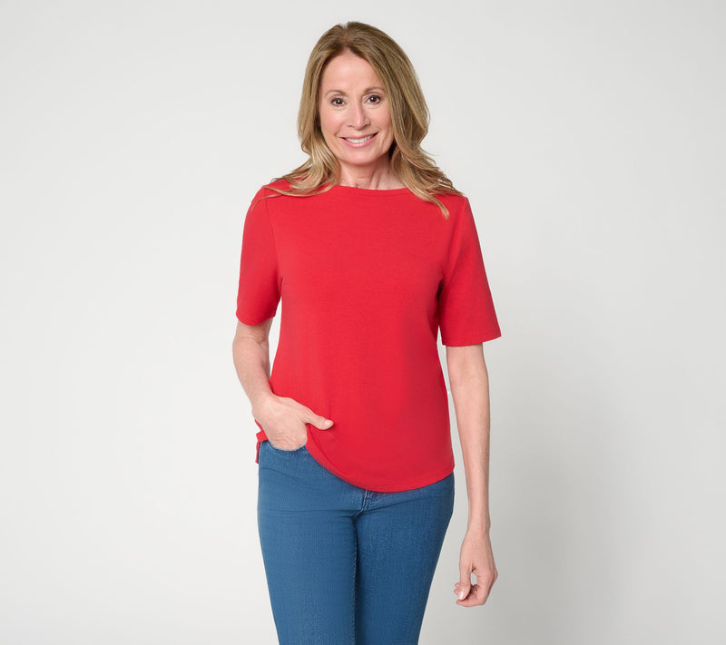 BEAUTIFUL by Lawrence Zarian Classic Knit Boat Neck Elbow Sleeve Top — View 15