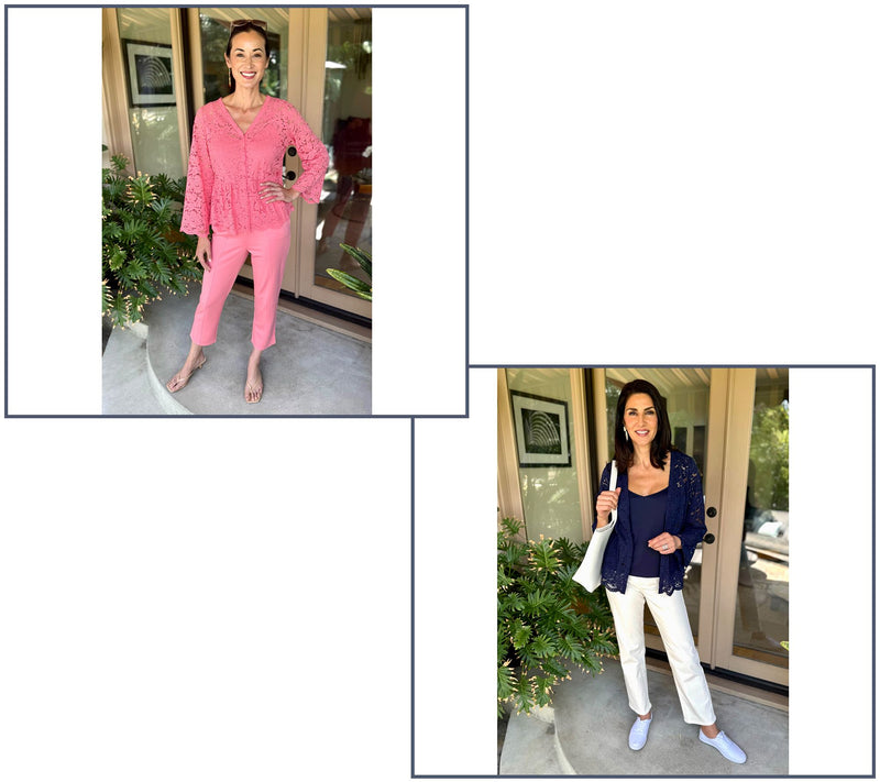 BEAUTIFUL by Lawrence Zarian Button Front Knit Lace Blouse & Tank — View 7