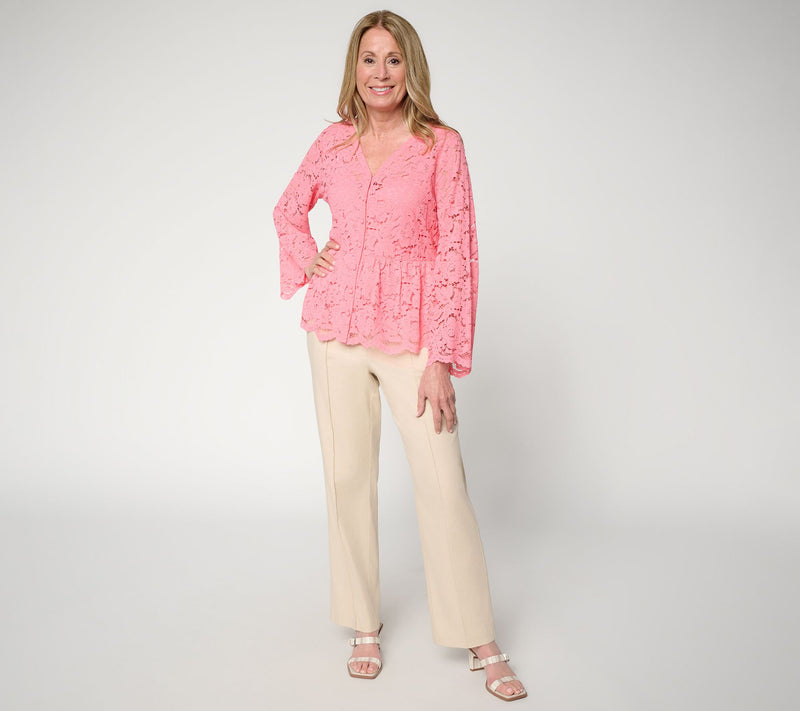 BEAUTIFUL by Lawrence Zarian Button Front Knit Lace Blouse & Tank — View 5