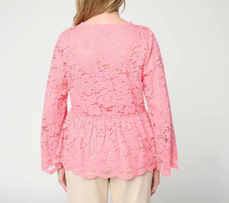 BEAUTIFUL by Lawrence Zarian Button Front Knit Lace Blouse & Tank — View 4