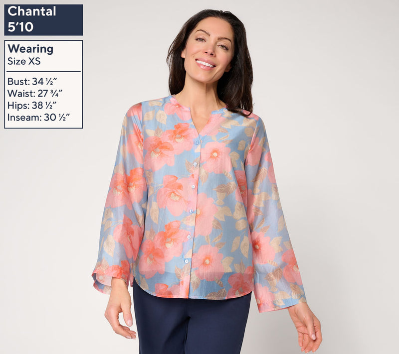 BEAUTIFUL by Lawrence Zarian Petal Pretty Split Neck Roll Sleeve Top — View 3