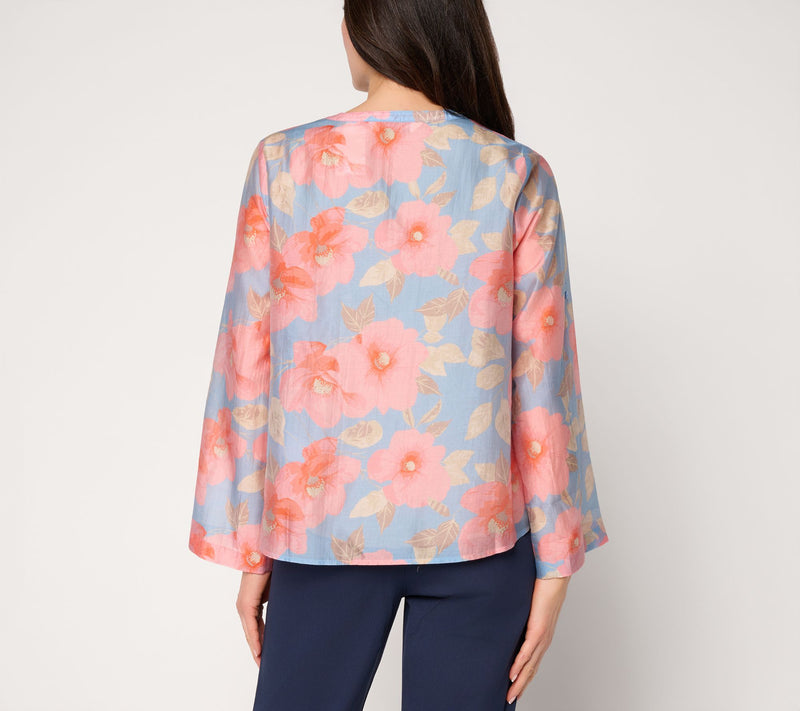 BEAUTIFUL by Lawrence Zarian Petal Pretty Split Neck Roll Sleeve Top — View 4
