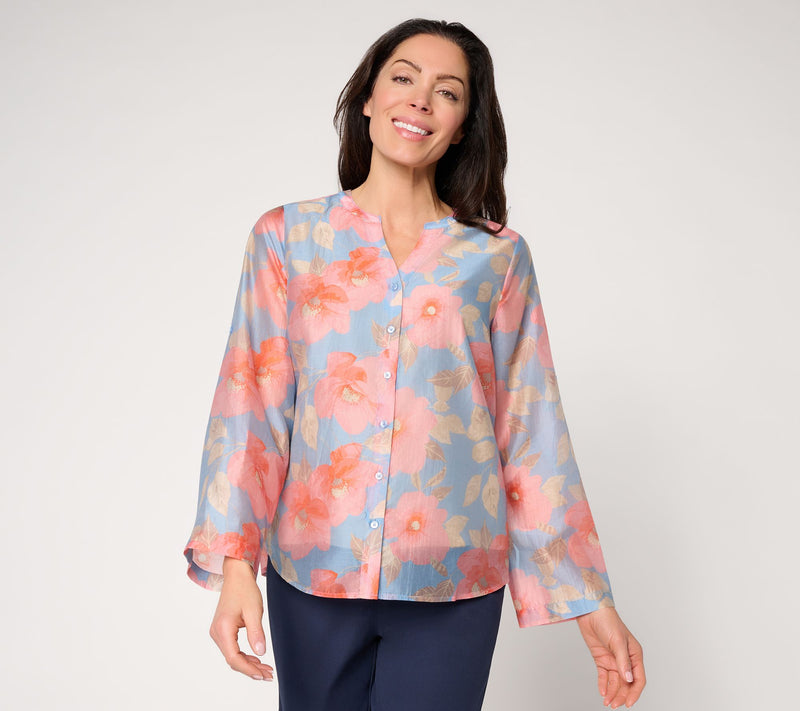 BEAUTIFUL by Lawrence Zarian Petal Pretty Split Neck Roll Sleeve Top — View 12