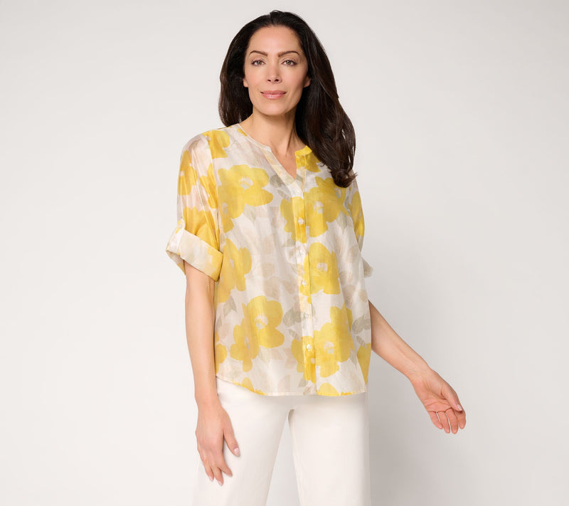 BEAUTIFUL by Lawrence Zarian Petal Pretty Split Neck Roll Sleeve Top — View 13