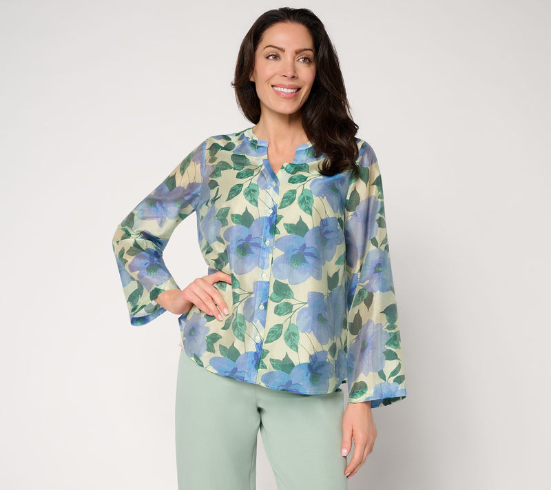 BEAUTIFUL by Lawrence Zarian Petal Pretty Split Neck Roll Sleeve Top — View 14