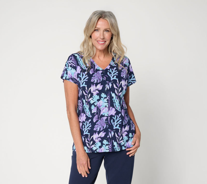 Denim & Co. Printed Cotton Slub Dolman Sleeve Top — View 10