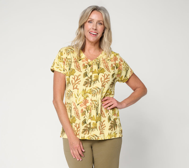 Denim & Co. Printed Cotton Slub Dolman Sleeve Top — Main view