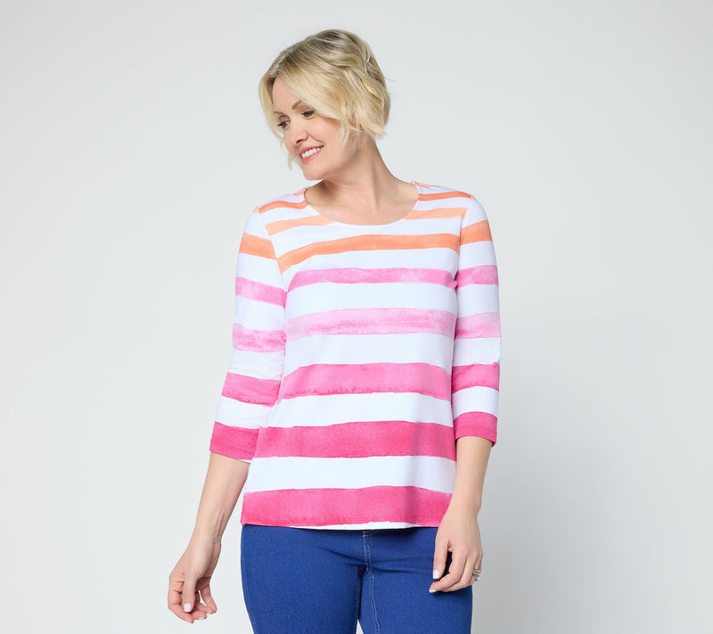Denim & Co. Printed Favorite Jersey 3/4 Sleeve Scoop Neck Top — Main view