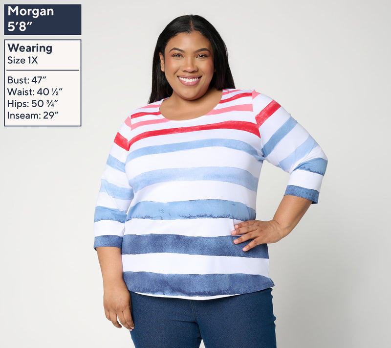 Denim & Co. Printed Favorite Jersey 3/4 Sleeve Scoop Neck Top — View 2