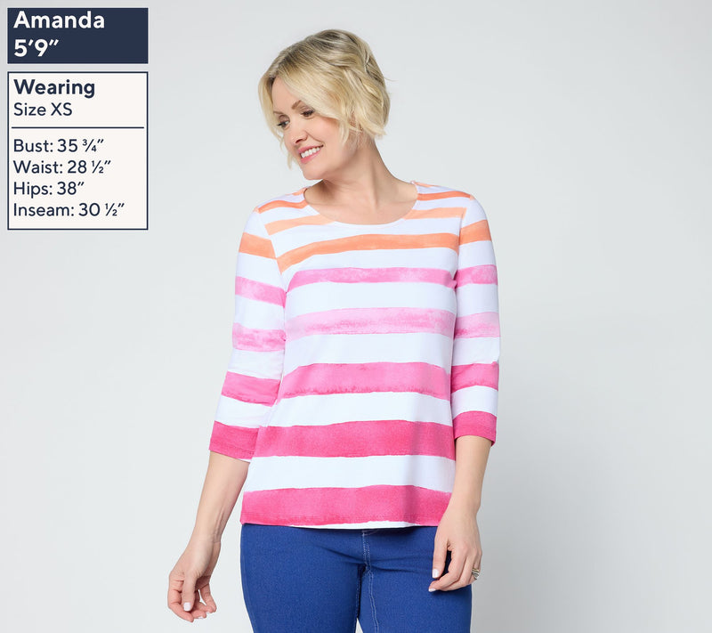 Denim & Co. Printed Favorite Jersey 3/4 Sleeve Scoop Neck Top — View 3