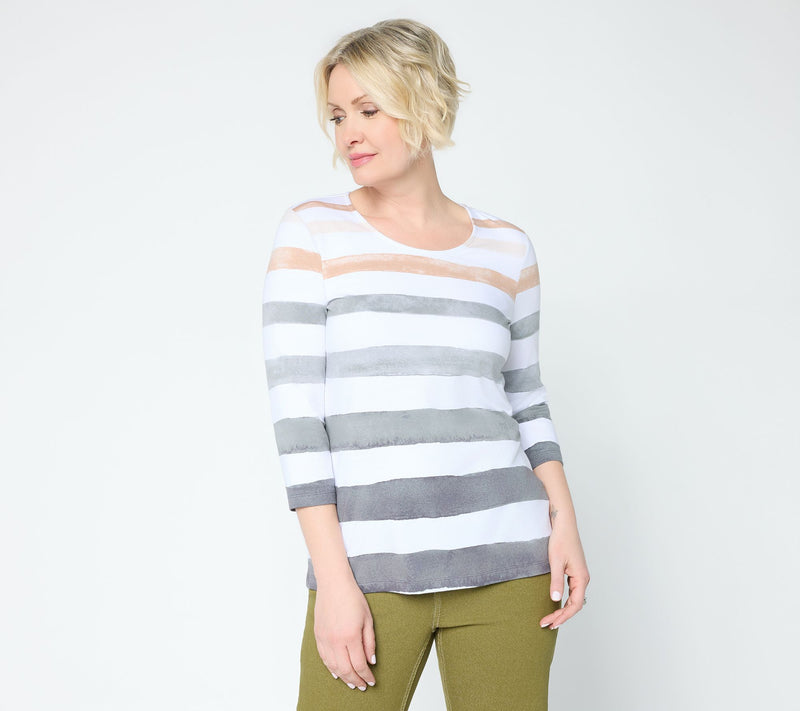 Denim & Co. Printed Favorite Jersey 3/4 Sleeve Scoop Neck Top — View 15