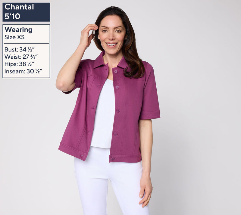 Denim & Co. Comfy Knit Air Button Front Elbow Sleeve Jacket — View 3