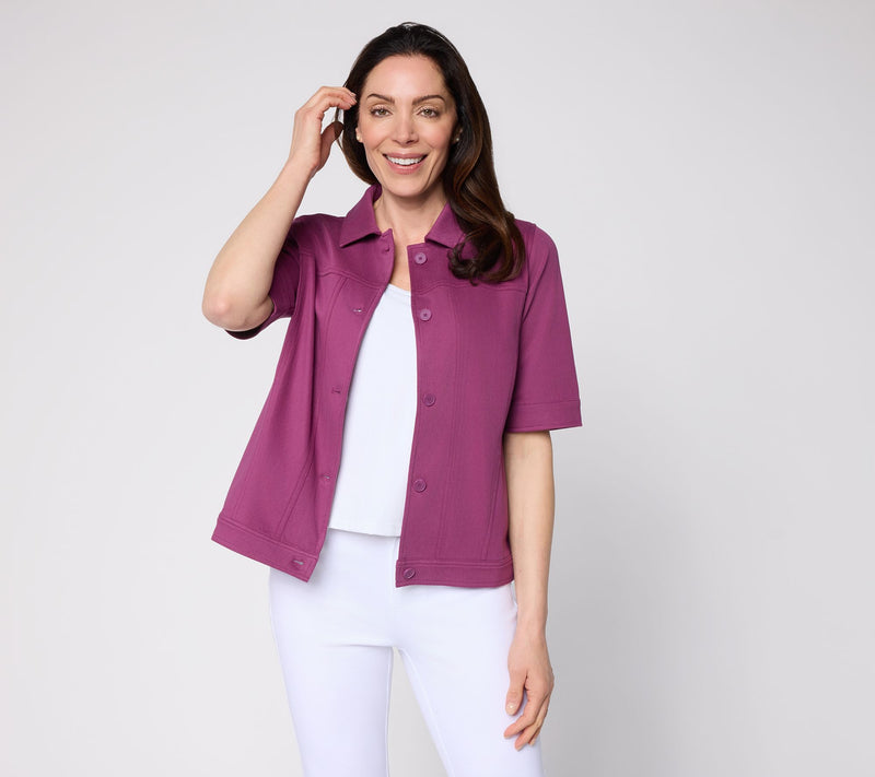 Denim & Co. Comfy Knit Air Button Front Elbow Sleeve Jacket — View 12