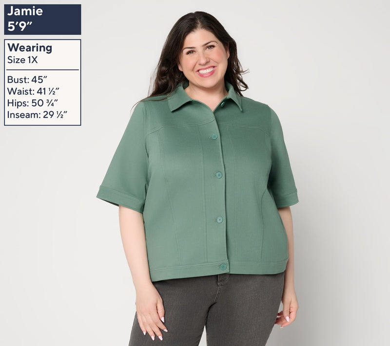 Denim & Co. Comfy Knit Air Button Front Elbow Sleeve Jacket — View 2