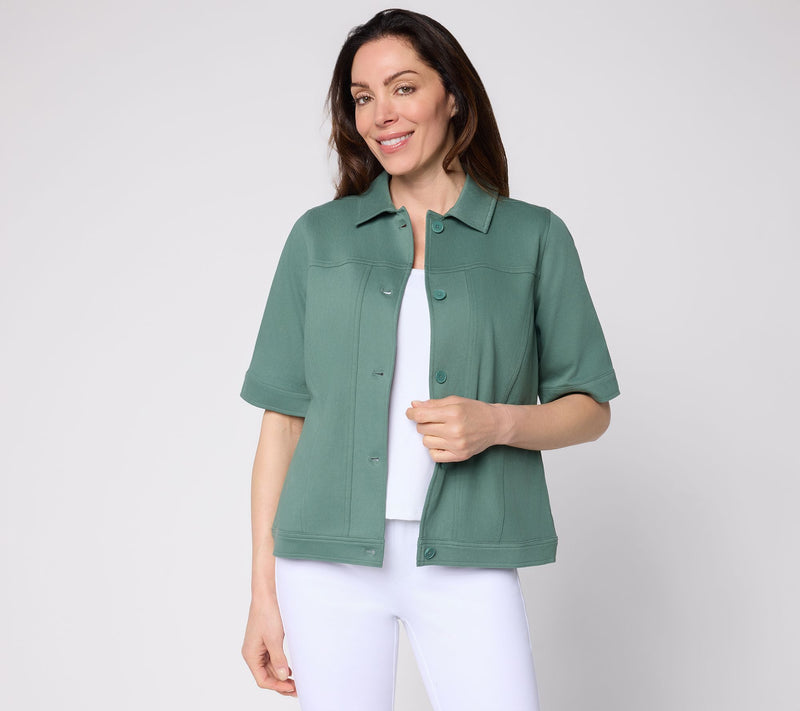 Denim & Co. Comfy Knit Air Button Front Elbow Sleeve Jacket — View 13