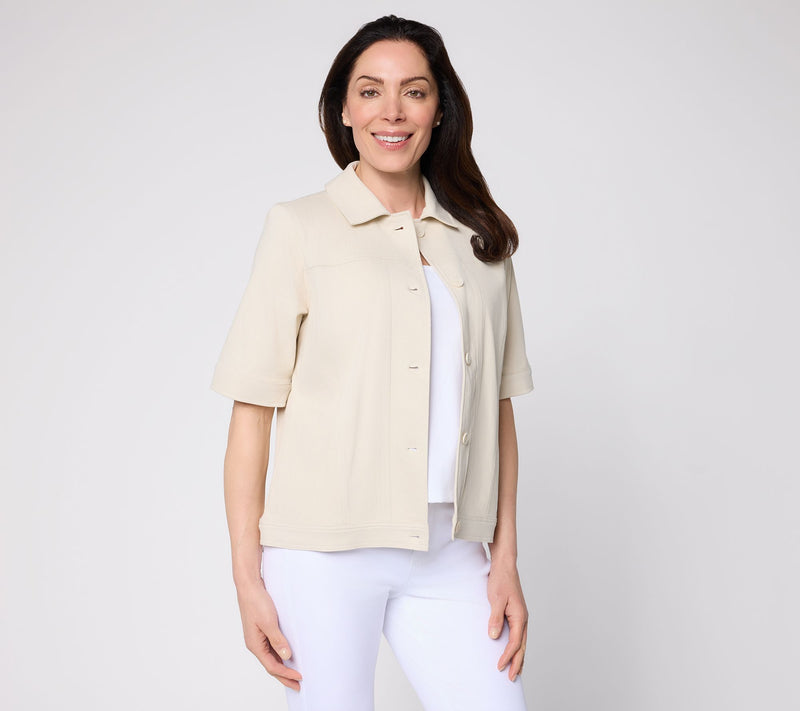 Denim & Co. Comfy Knit Air Button Front Elbow Sleeve Jacket — View 14
