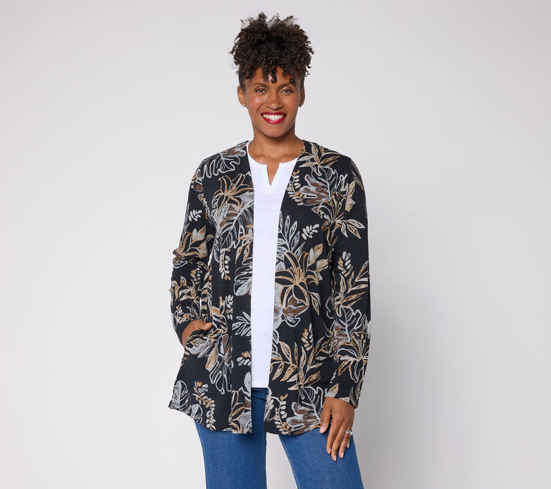 Denim & Co. Regular Cotton Slub Open Front Cardigan — View 12