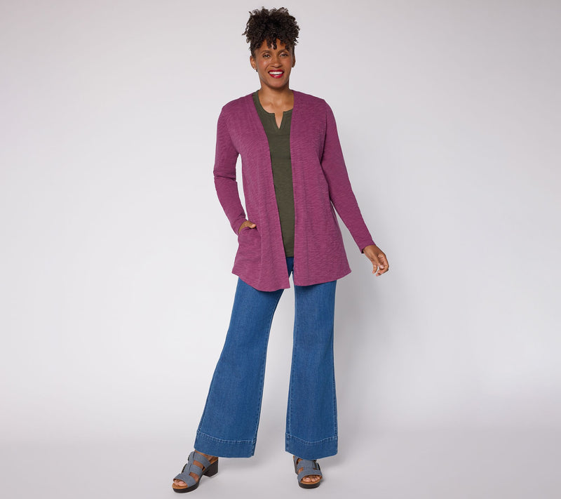 Denim & Co. Regular Cotton Slub Open Front Cardigan — View 5