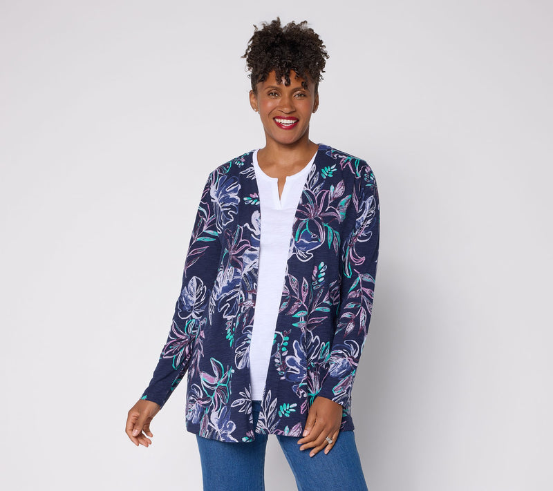 Denim & Co. Petite Cotton Slub Open Front Cardigan — View 13