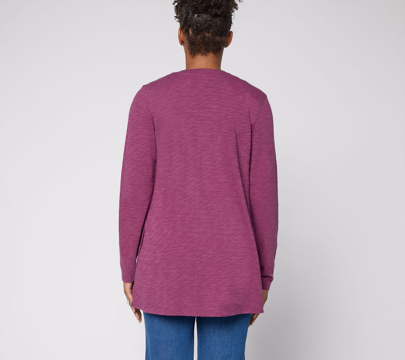 Denim & Co. Petite Cotton Slub Open Front Cardigan — View 4