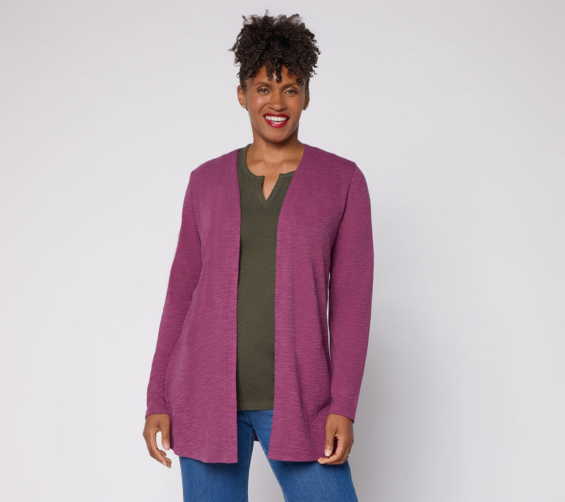 Denim & Co. Petite Cotton Slub Open Front Cardigan — Main view