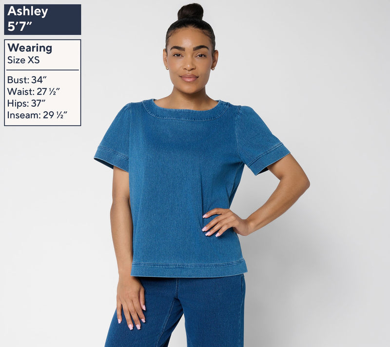 Denim & Co. Comfy Knit Air Boat Neck Short Sleeve Top — View 3