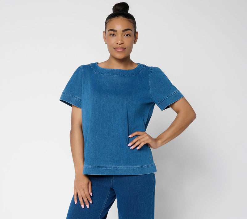 Denim & Co. Comfy Knit Air Boat Neck Short Sleeve Top — View 12