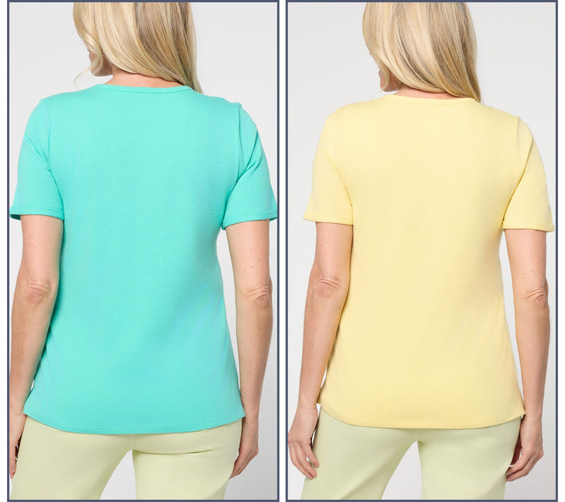 Denim & Co. Essentials True Cotton 2 Pack Short Sleeve Tops — View 5