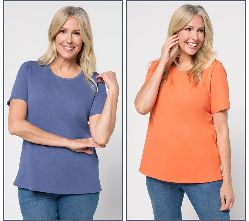 Denim & Co. Essentials True Cotton 2 Pack Short Sleeve Tops — View 11