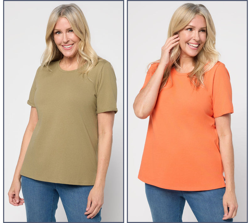 Denim & Co. Essentials True Cotton 2 Pack Short Sleeve Tops — View 12