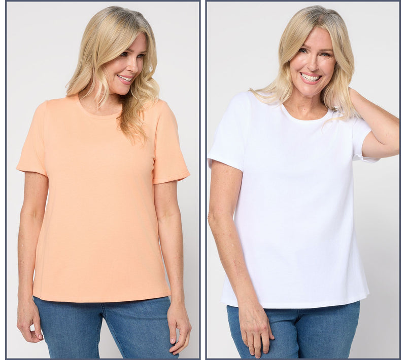 Denim & Co. Essentials True Cotton 2 Pack Short Sleeve Tops — View 14