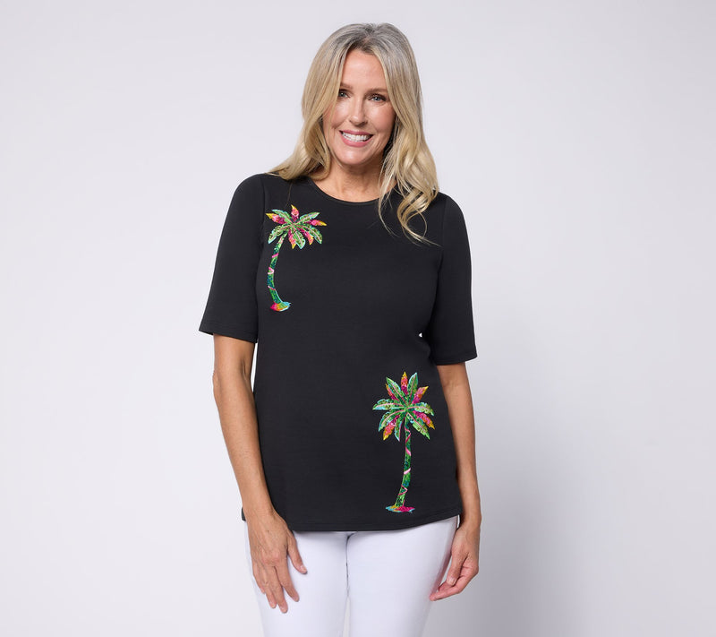 Quacker Factory Preppy Palms Elbow Sleeve Top — View 10