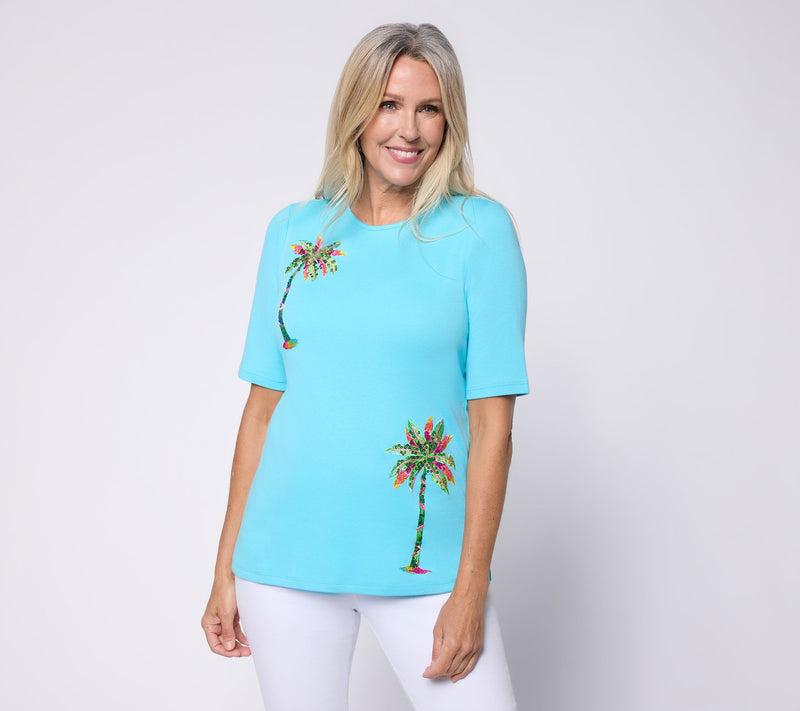 Quacker Factory Preppy Palms Elbow Sleeve Top — View 12