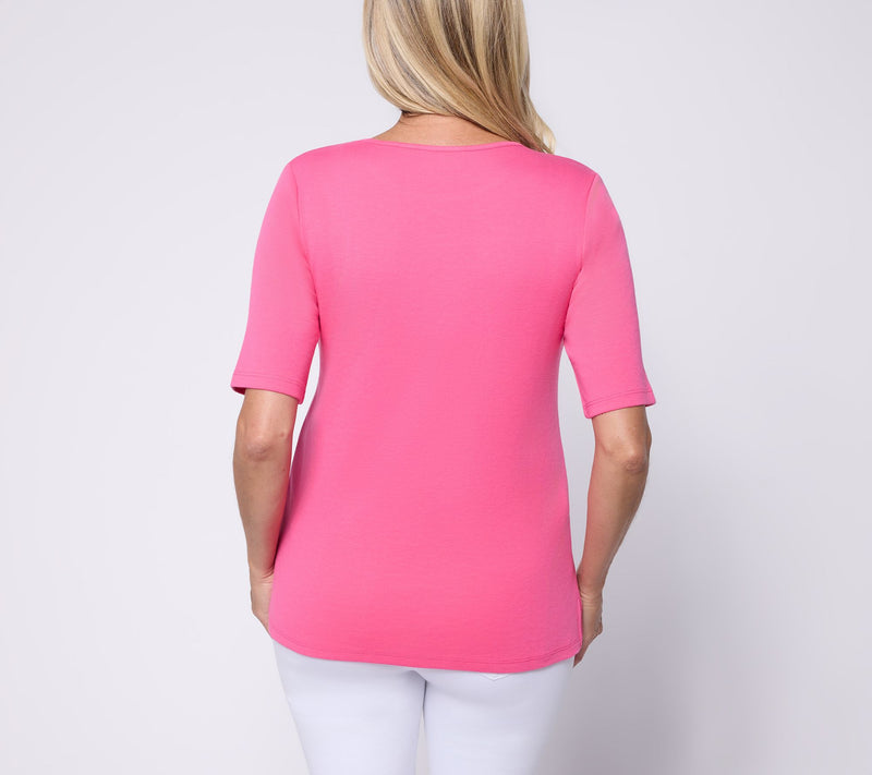 Quacker Factory Preppy Palms Elbow Sleeve Top — View 4