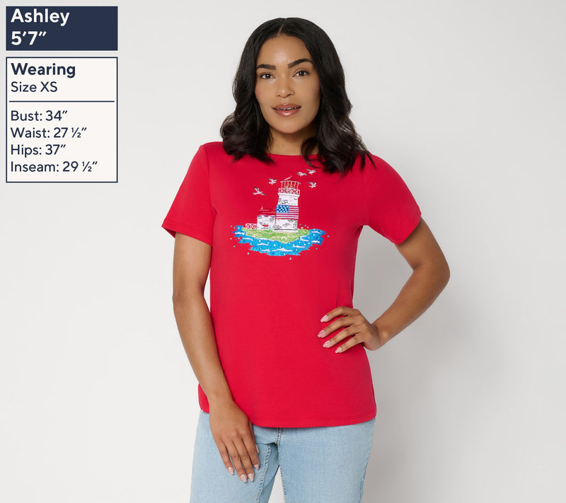 Quacker Factory Americana Lighthouse Short Sleeve Top — View 3