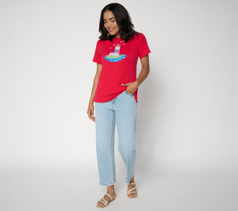 Quacker Factory Americana Lighthouse Short Sleeve Top — View 5