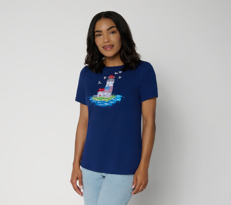 Quacker Factory Americana Lighthouse Short Sleeve Top — View 12